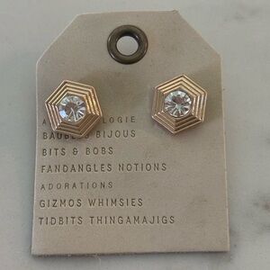 Anthropologie Hexagon Crystal Stud Earrings – Rose Gold Tone